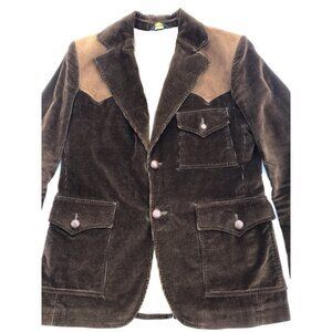 Vtg 70s Western Corduroy Blazer Mens Brown Jacket  Coat Leather Elbow Patches L